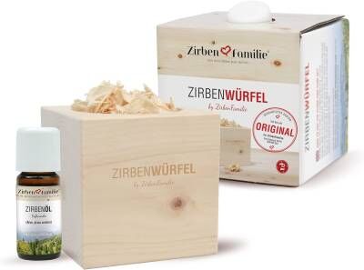 Bild 1 ZirbenWürfel mit ZirbenSpänen und 10ml Zirbenöl