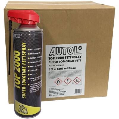 12x AUTOL TOP 2000 Super-Longtime-Fettspray 500 ml-Sprühdose