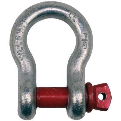 Bild 1 Schäkel geschweift hochfest mit Augbolzen 1000 kg. A=16,8 mm. B=9,6 mm. C=36,6 mm. D=11 mm. E=26,2 mm.
