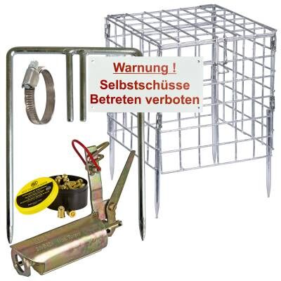 Wühlmaus-Selbstschussgerät Mod. Torero (PTB 935) komplett mit 50 Patronen, Halterung, Warnschild und